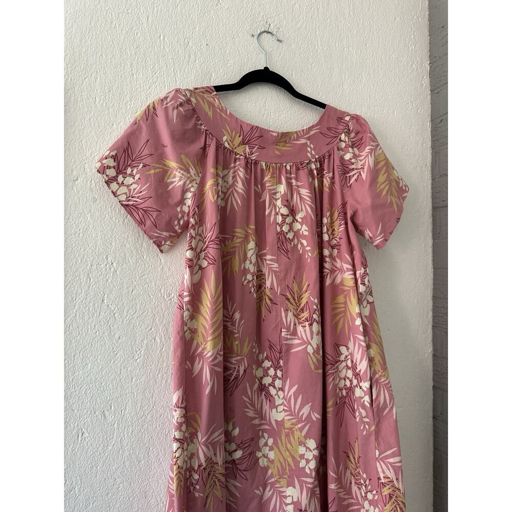 Hilo Hattie's Hawaiian Midi Dress Size Lg Cotton Pink Muu Muu Caftan Vacation - Picture 9 of 12